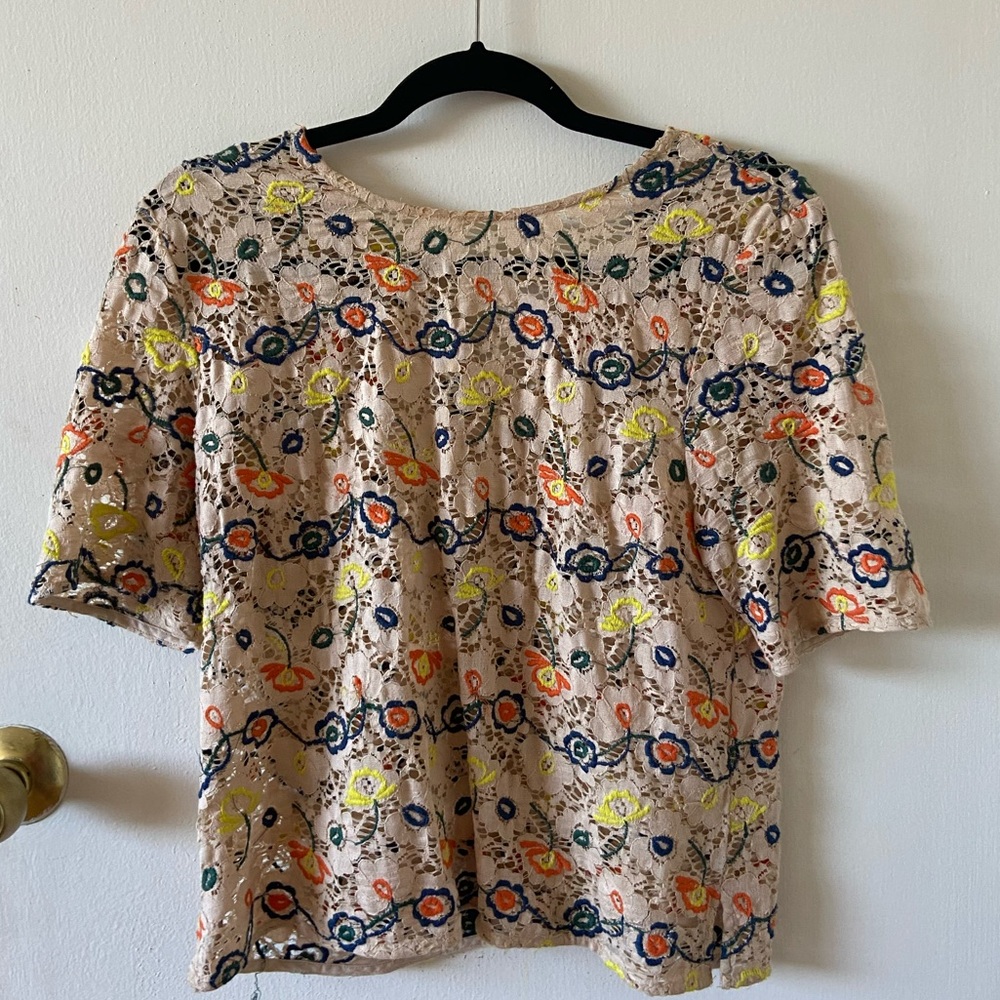 Zara Cream Eyelet Floral Embroidered Top